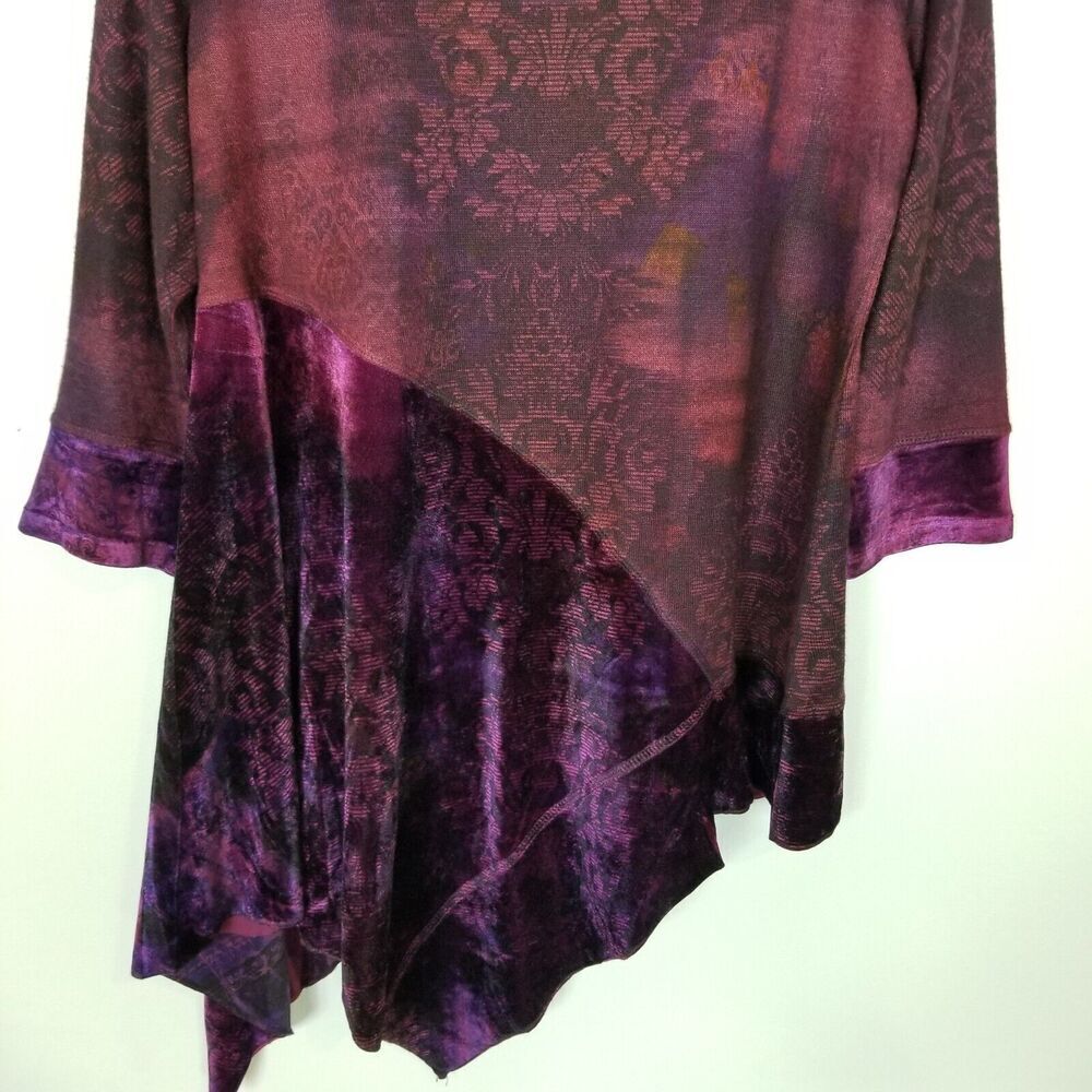 One World Live  Let Live Burned Velvet Purple Top Sz L‎ Whimsigoth Asymmetrical - Picture 6 of 8